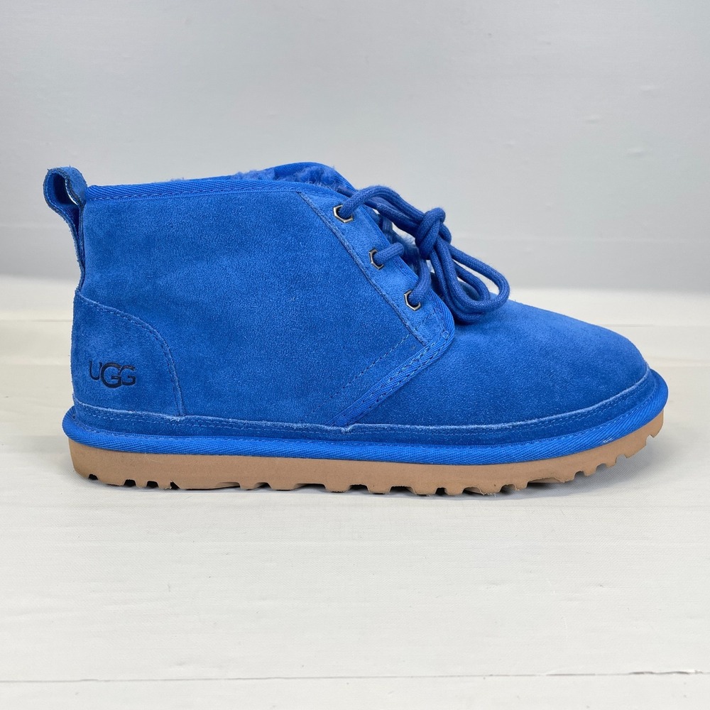 UGG Neumel Chukka Boots Womens Size 8 Blue Suede Faux Fur Lace Up Comfort Shoes